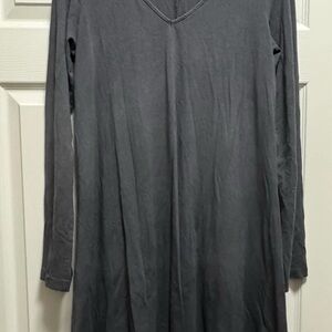 Express Gray V-Neck Long Sleeve Dress